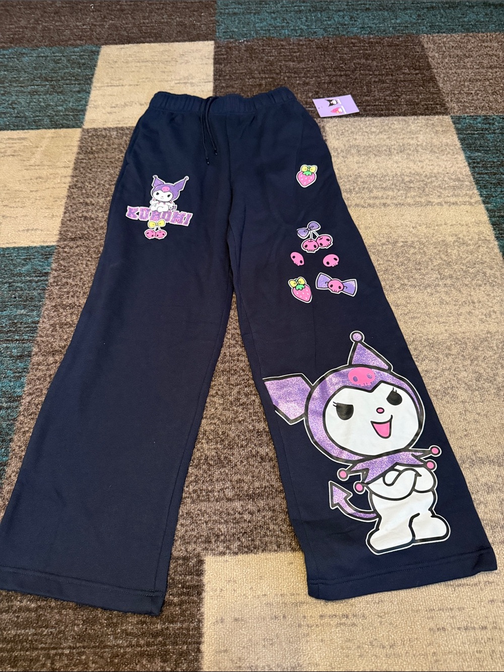 Sanrio Navy Wide Leg MY MELODY KUROMI Sweatpants. size Small